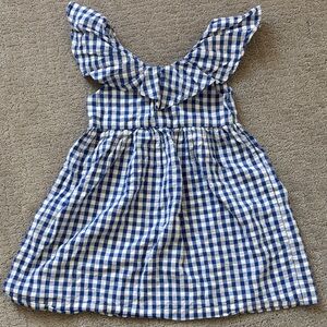 H&M Blue and White Gingham Ruffle-Sleeve Dress